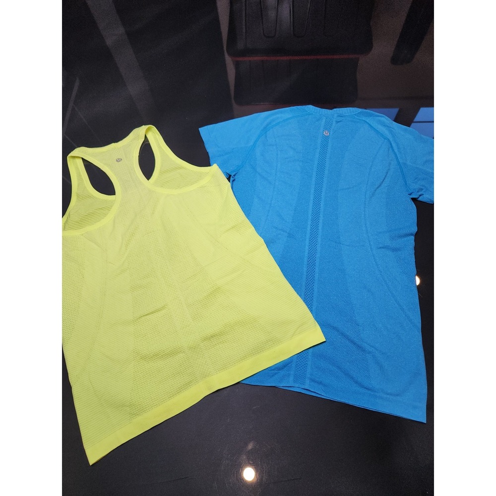Lululemon Swiftly Tech SS T-Shirt & Racerback Tank Bundle Blue Yellow 8 - Picture 4 of 8